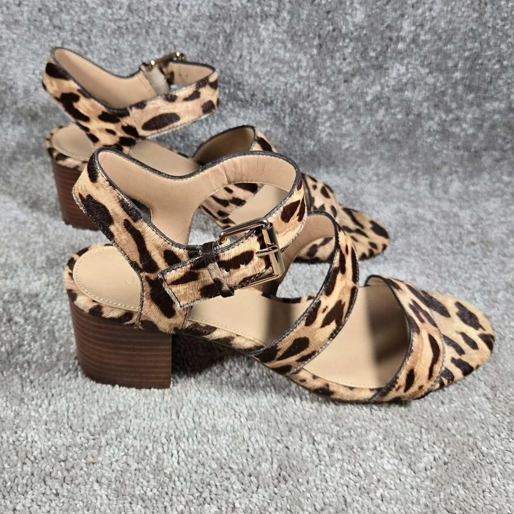 J.Crew Stacked Heel Sandals Leopard Print Calf Hair Womens 9